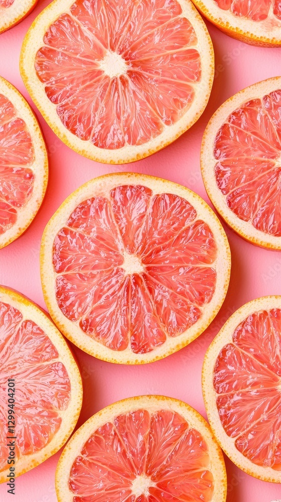 Pink grapefruit slices, vibrant background, healthy food, flat lay, food photography Pink grapefruit slices, vibrant background, healthy food, flat lay, food photography