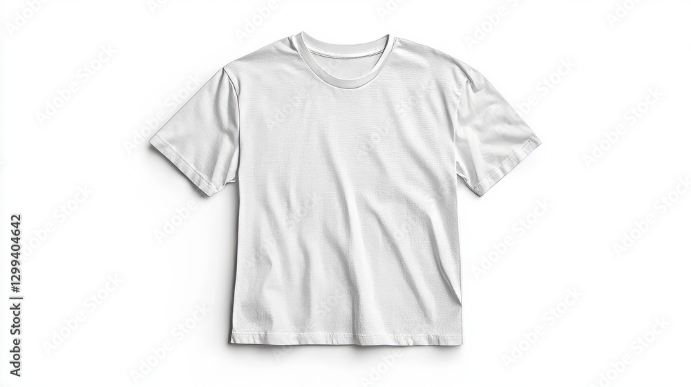 A mockup of a white short-sleeve t-shirt on a white background.
A mockup of a white short-sleeve t-shirt on a white background.
