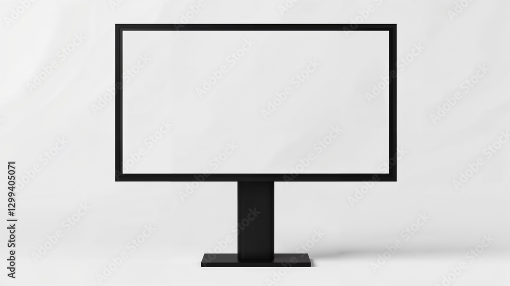 Fototapeta premium Black standing monitor with a blank screen placed on a white background in a minimalist setting