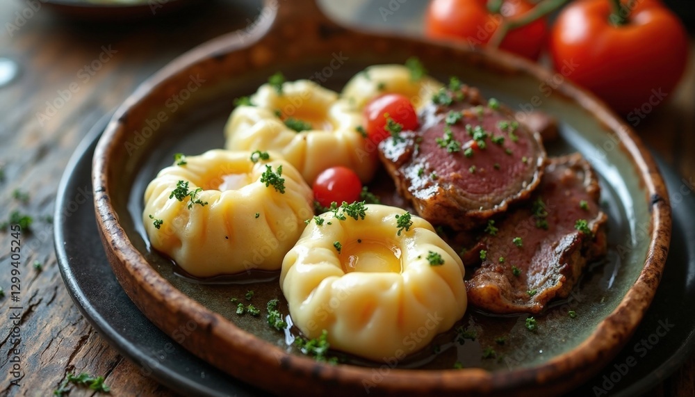 Gourmet Dinner Plate with Meat and Mashed Potatoes Gourmet Dinner Plate with Meat and Mashed Potatoes