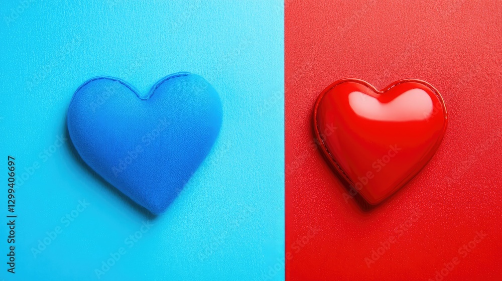 Hearts on Blue & Red Background Hearts on Blue & Red Background