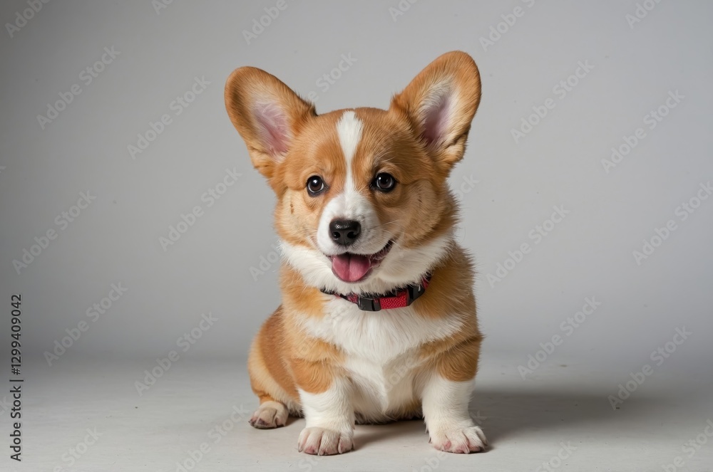 Happy corgi puppy sitting on a neutral background Happy corgi puppy sitting on a neutral background