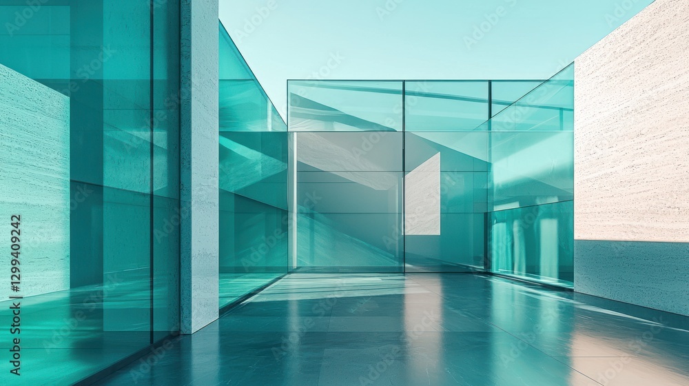 Obraz premium Modern glass and concrete building interior.