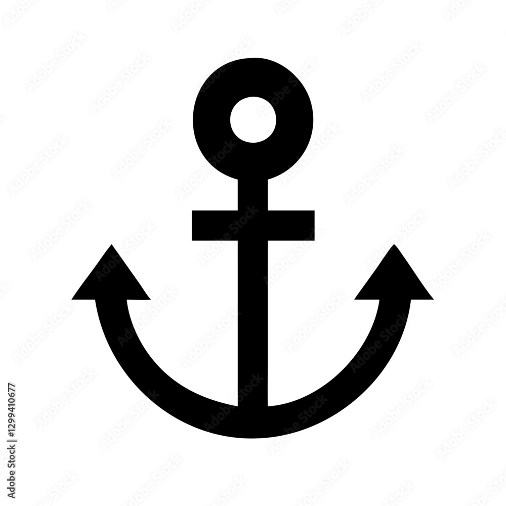 Black silhouette of an anchor icon on a white background with copy space Black silhouette of an anchor icon on a white background with copy space