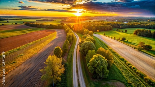 Wallpaper Mural Aerial Drone Shot: Dirt Road Leading to Batiscan Park Entrance Torontodigital.ca