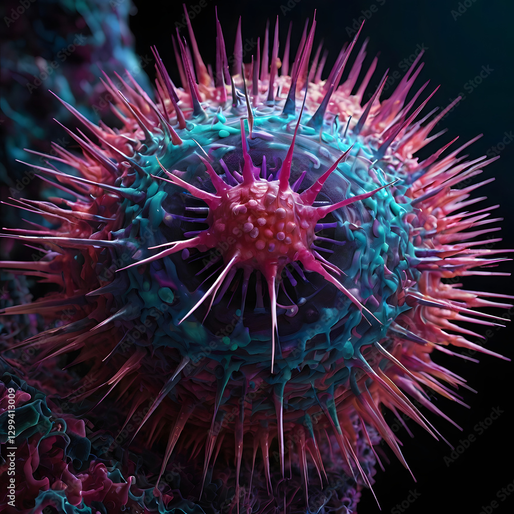 Dangerous Virus Image. A deadly killer virus. Image of computer virus, malware, ransomware. Virus with iridescent metallic luster Dangerous Virus Image. A deadly killer virus. Image of computer virus, malware, ransomware. Virus with iridescent metallic luster