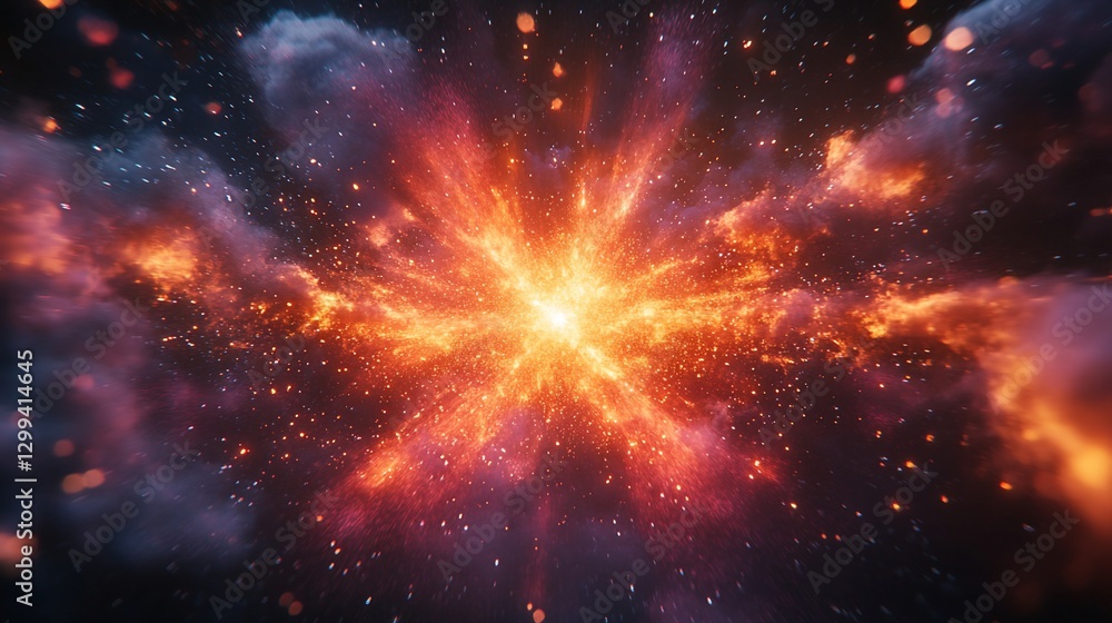 Cosmic explosion, fiery energy, space nebula, background sparkles, abstract art Cosmic explosion, fiery energy, space nebula, background sparkles, abstract art