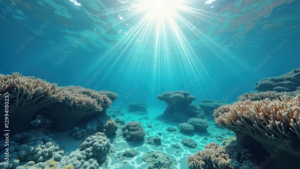 Fototapeta premium Underwater view of coral bleaching affecting a tropical reef ecosystem 