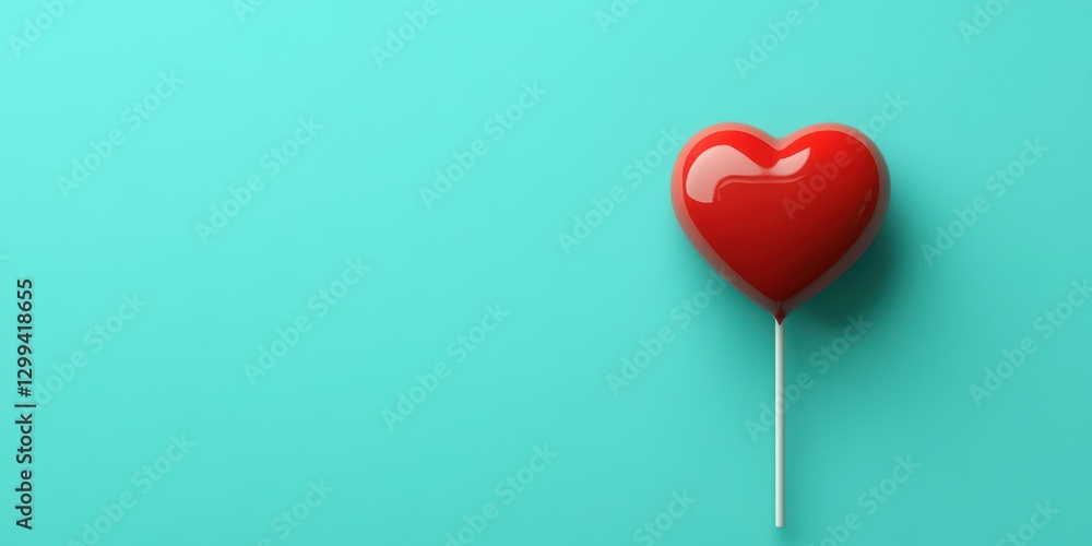 Red heart-shaped lollipop on a turquoise background showcasing a sweet treat perfect for celebrations or gifts Red heart-shaped lollipop on a turquoise background showcasing a sweet treat perfect for celebrations or gifts