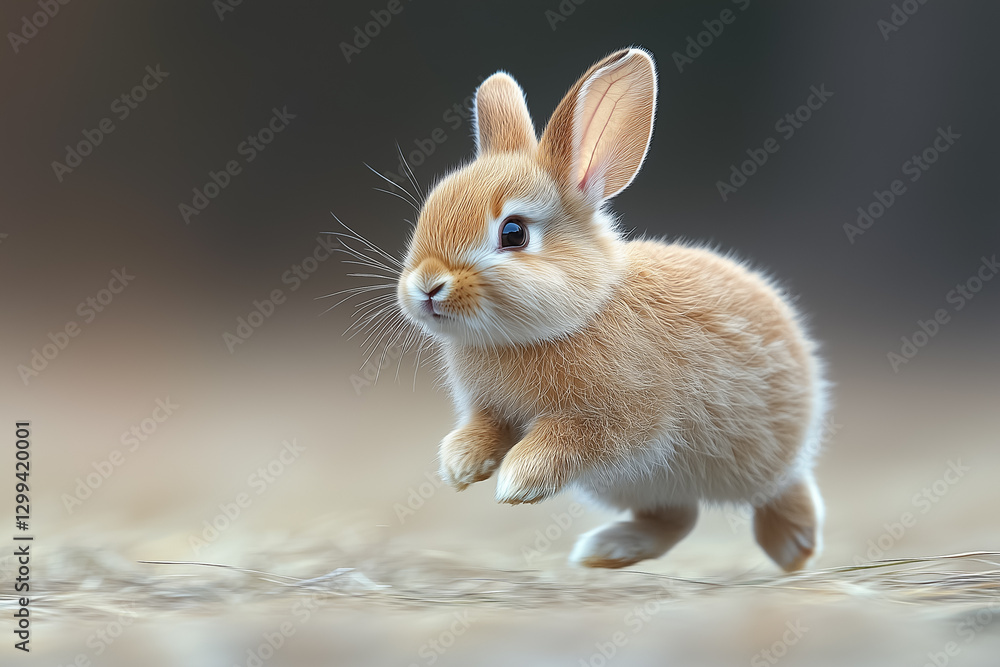 A fluffy rabbit displays its playful nature as it hops gracefully through a tranquil outdoor landscape. Soft fur glistens in the warm light, showcasing its delicate features A fluffy rabbit displays its playful nature as it hops gracefully through a tranquil outdoor landscape. Soft fur glistens in the warm light, showcasing its delicate features