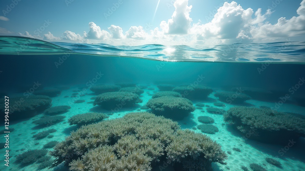Fototapeta premium Underwater view of coral bleaching affecting a tropical reef ecosystem 