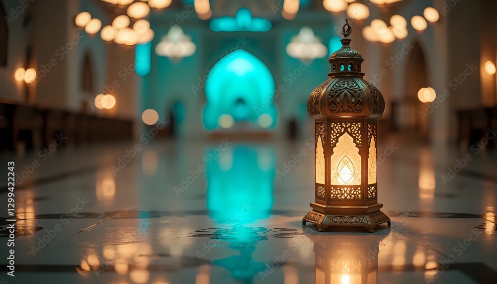 Obraz premium Ornate arabic lantern glowing inside a stunning mosque