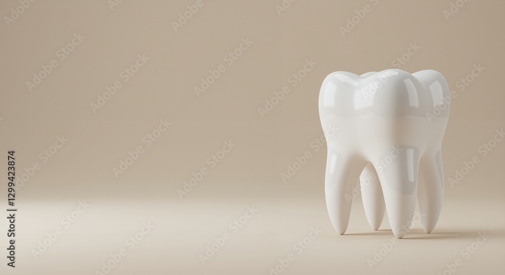 White dental model tooth with smooth shiny surface exuding a clean and professional look on a neutral beige background White dental model tooth with smooth shiny surface exuding a clean and professional look on a neutral beige background