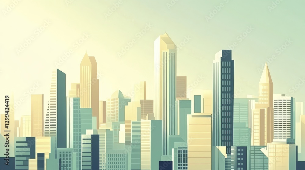 A Serene Sunrise Over a Modern Metropolis Skyline: A Vibrant Cityscape Illustration A Serene Sunrise Over a Modern Metropolis Skyline: A Vibrant Cityscape Illustration
