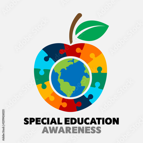 Special Education. Apple frame with globe world in the middle. Vector isolated on white background. 