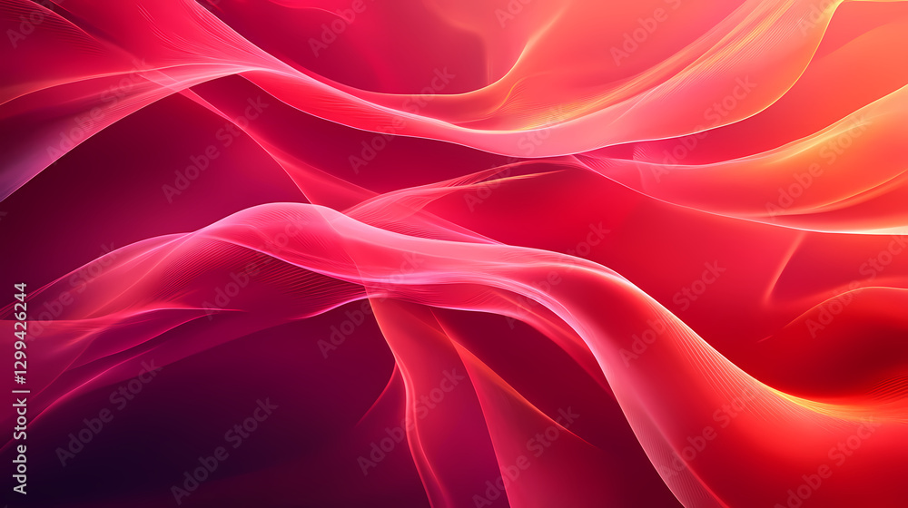 Obraz premium Abstract asymmetrical glowing translucent red wave. Serenity - Garden. Illustration
