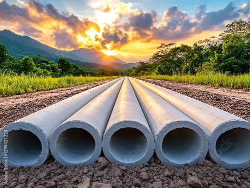 Wallpaper Mural Sunset Pipes Rural Pipeline Installation Torontodigital.ca