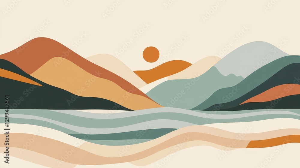 Serene Mountain Lake Sunset Abstract Art Print Minimalist Landscape Wall Decor Serene Mountain Lake Sunset Abstract Art Print Minimalist Landscape Wall Decor