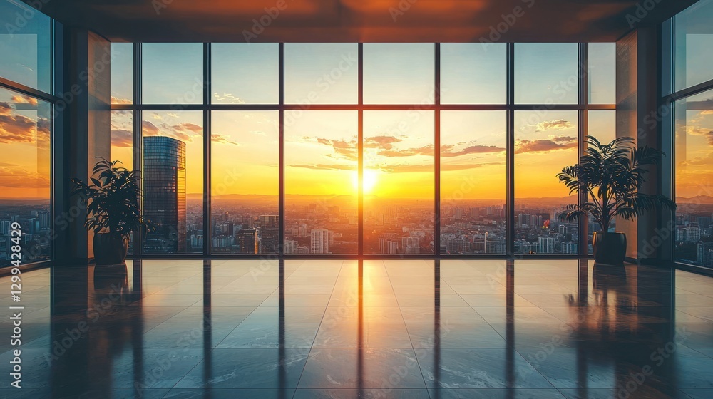 Fototapeta premium Sunset view from a modern office.