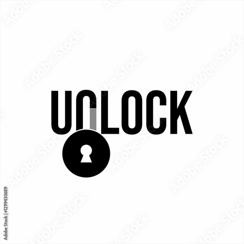 Design the word "Unlock" with the concept of an open padlock on the letter N.