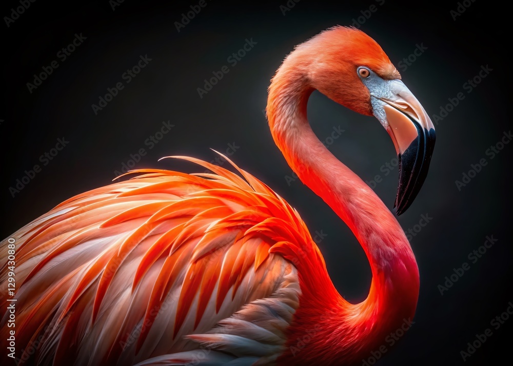 Obraz premium American Flamingo Night Portrait - Dark & White Background Stock Photo