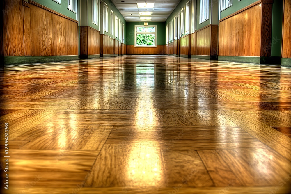 Shiny hallway floor reflects light Shiny hallway floor reflects light