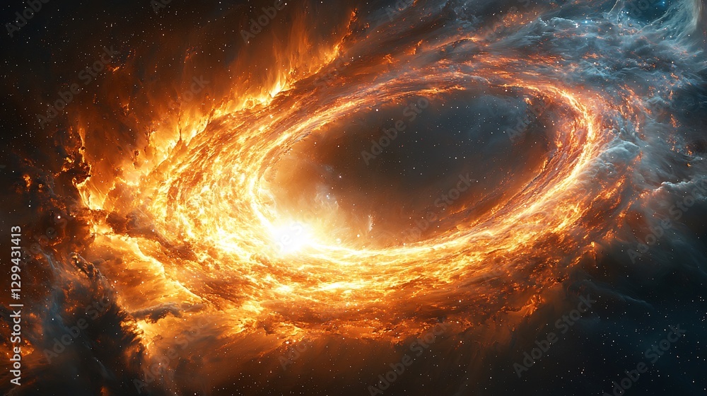 Supernova shockwave interacting with interstellar clouds creating brilliant rings of ionized gas Supernova shockwave interacting with interstellar clouds creating brilliant rings of ionized gas