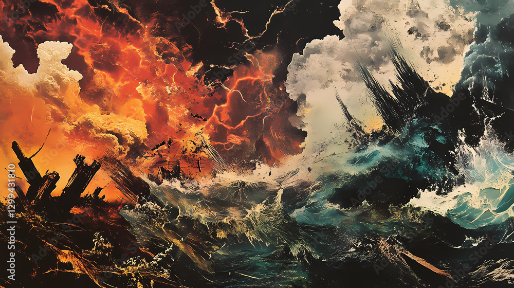 Fototapeta premium War and destruction - ia illustration collage. Chaos - Storm. Illustration