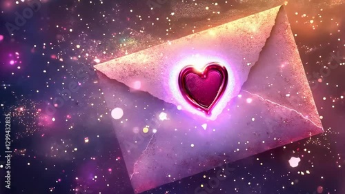 Magical envelope with a glowing heart symbol emerging from golden light

