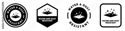Water and Dust Resistant vector signs for label isolated on white.
