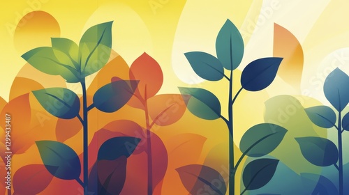 Vibrant Autumn Leaves Abstract Art: Nature's Colorful Embrace in a Sunrise Setting