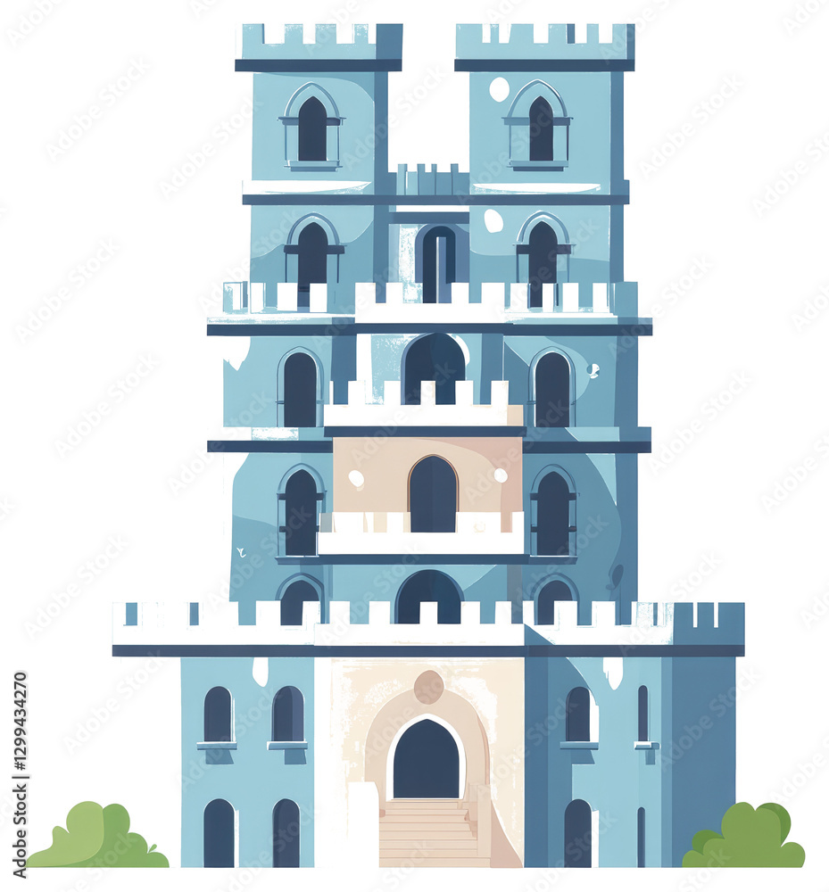 A cartoon illustration depicting a large multi tiered castle building A cartoon illustration depicting a large multi tiered castle building