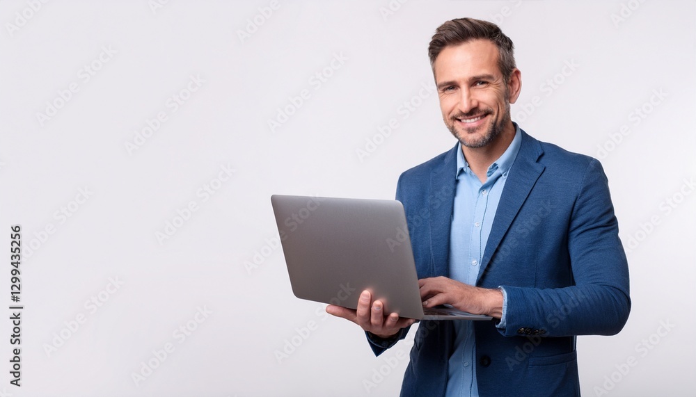 Handsome Man with Laptop: Studio Shot Isolated on White Handsome Man with Laptop: Studio Shot Isolated on White
