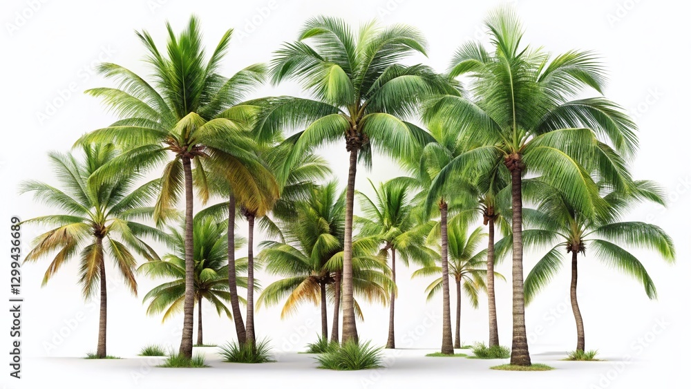 Assorted Palm Trees on White Background - Tropical Summer Stock Photo Assorted Palm Trees on White Background - Tropical Summer Stock Photo