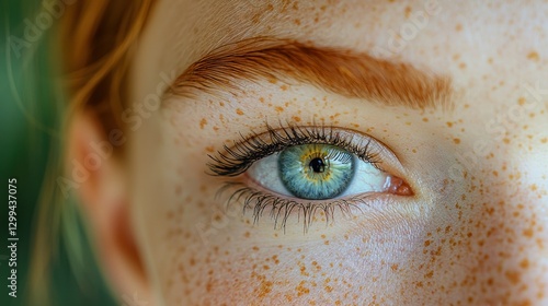 Close-up portrait of a freckled face with a beautiful eye looking at viewer