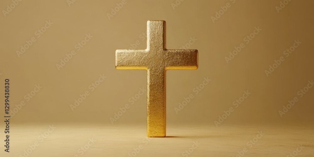 Naklejka premium Golden cross stands against a warm background, symbolizing faith and spirituality in a serene setting