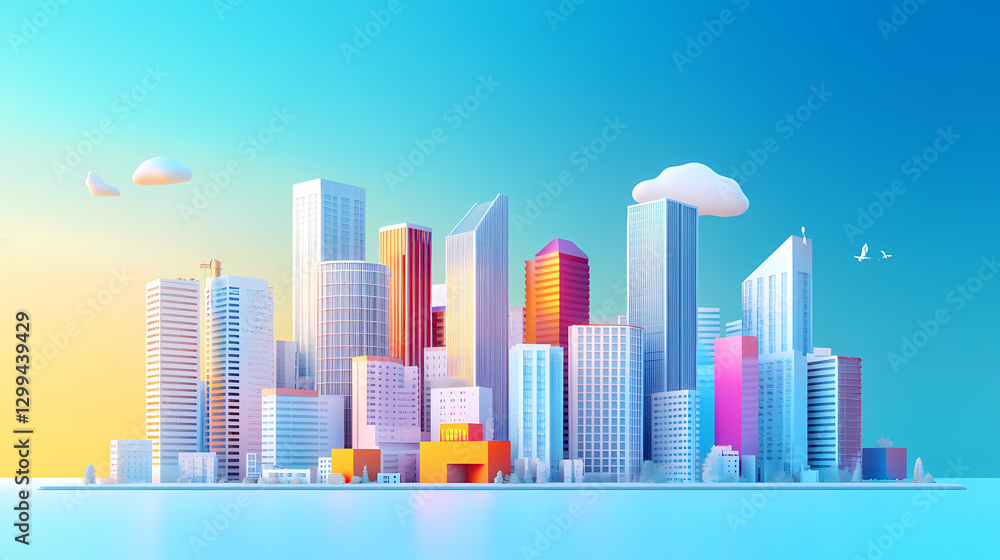 Obraz premium Efficient project planning and execution steps visualized, 3d illustration, flat design, side view, organizational workflow theme, animation, triadic color scheme. Evolution - City. Illustration