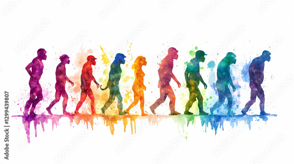 Human evolution from monkeys to ai . watercolor paint design . isolated white background . illustration . Evolution - City. Illustration Human evolution from monkeys to ai . watercolor paint design . isolated white background . illustration . Evolution - City. Illustration