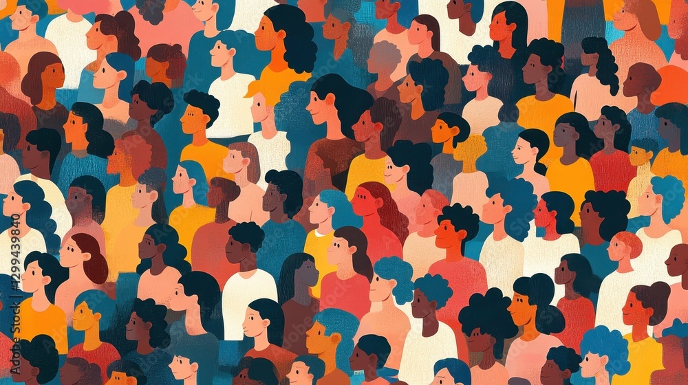 Diverse crowd of young adults with various ethnicities in colorful abstract portrait Diverse crowd of young adults with various ethnicities in colorful abstract portrait