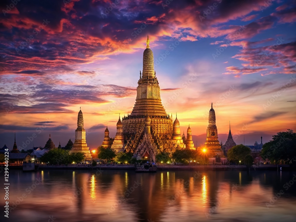 Bangkok Temple of Dawn Chao Phraya River Sunrise Scenic View Bangkok Temple of Dawn Chao Phraya River Sunrise Scenic View