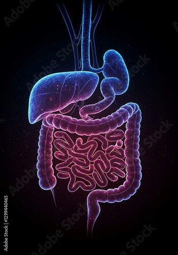 Intricate Digestive System: Glowing Anatomical Illustration