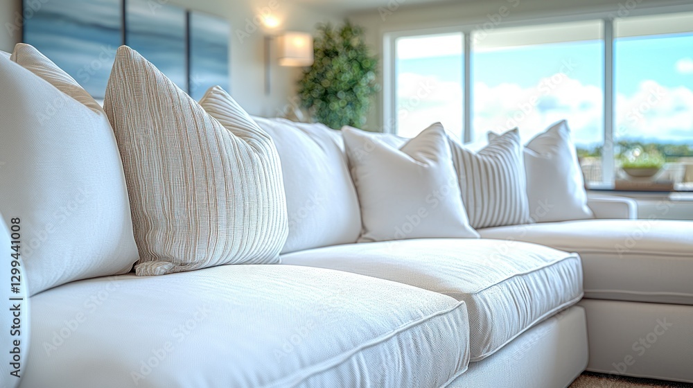Coastal home, sectional sofa, pillows, ocean view, sunlight, real estate Coastal home, sectional sofa, pillows, ocean view, sunlight, real estate