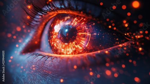 Futuristic eye, glowing, digital art, vibrant background photo