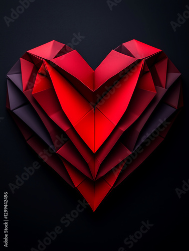 3d origami heart with modern geometric design. Bright red heart for Valentine's day