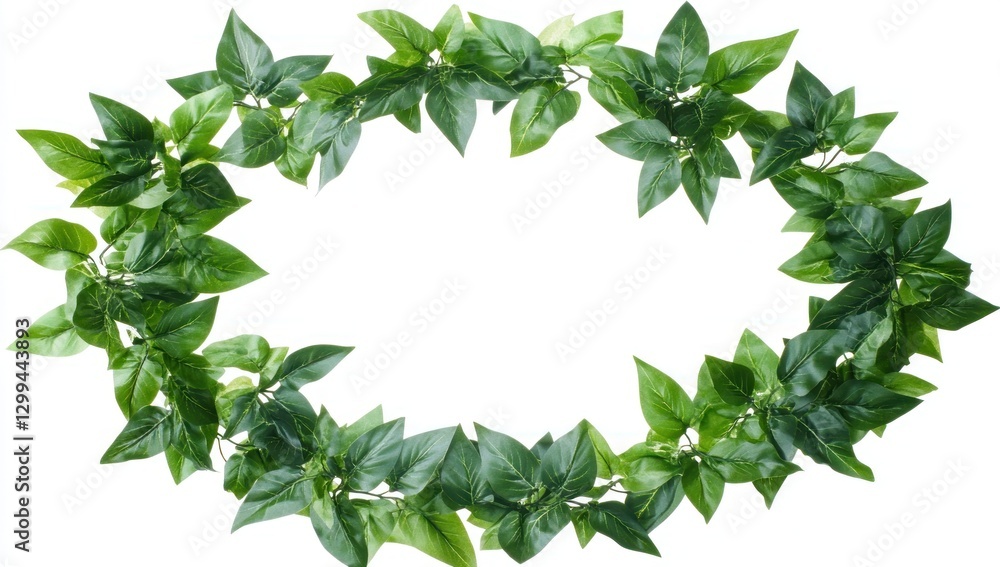 Fototapeta premium Artificial Greenery Oval Frame: Lush Green Leaves, Perfect for Decorations