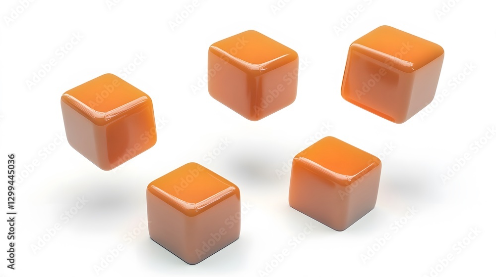 Obraz premium Floating Orange Cubes 3D Render Abstract Background
