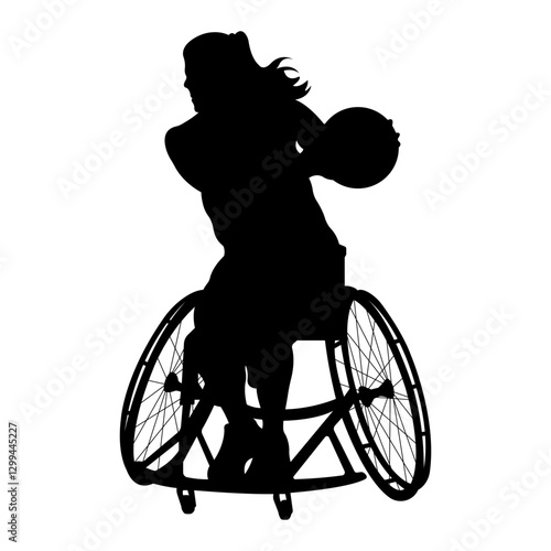 Woman in wheelchair playing basketball.Silhouette of athlete with disability.Vector illustration.