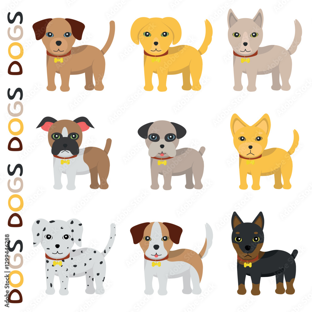 Dog Illustrations - 9 Cute Illustrations of different Breeds and Colors. Dog Illustrations - 9 Cute Illustrations of different Breeds and Colors.