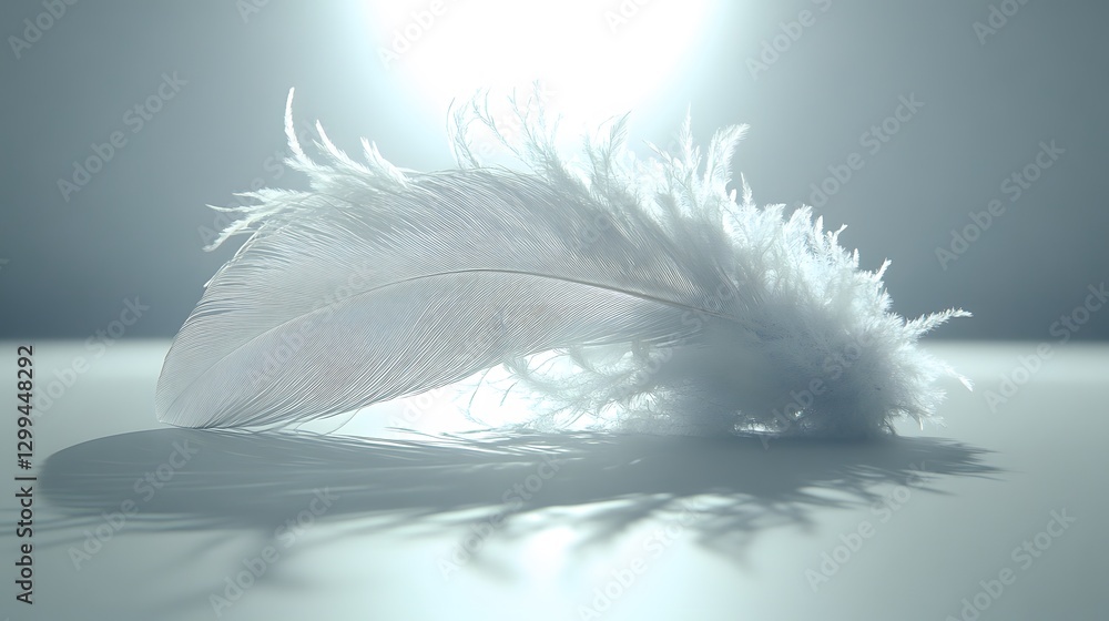 Fototapeta premium Serene White Feather Closeup Soft Light Background
