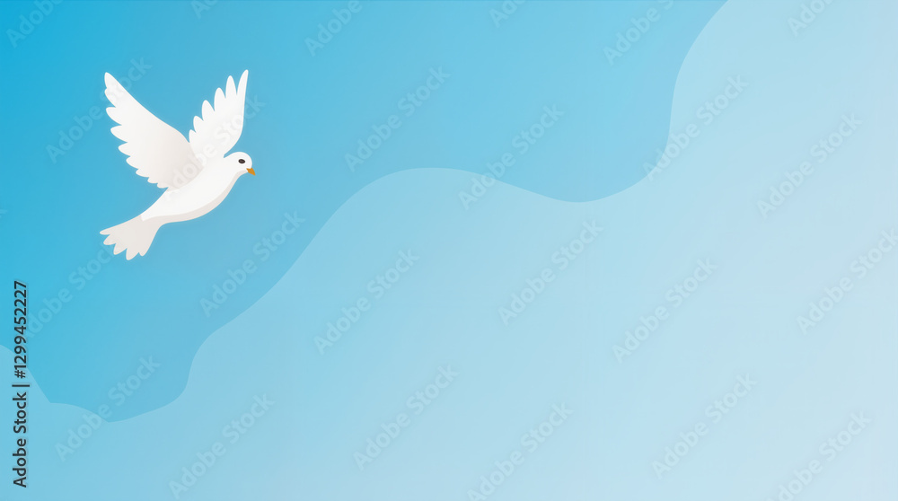 Fototapeta premium White dove in flight against a clear blue sky, symbol of peace